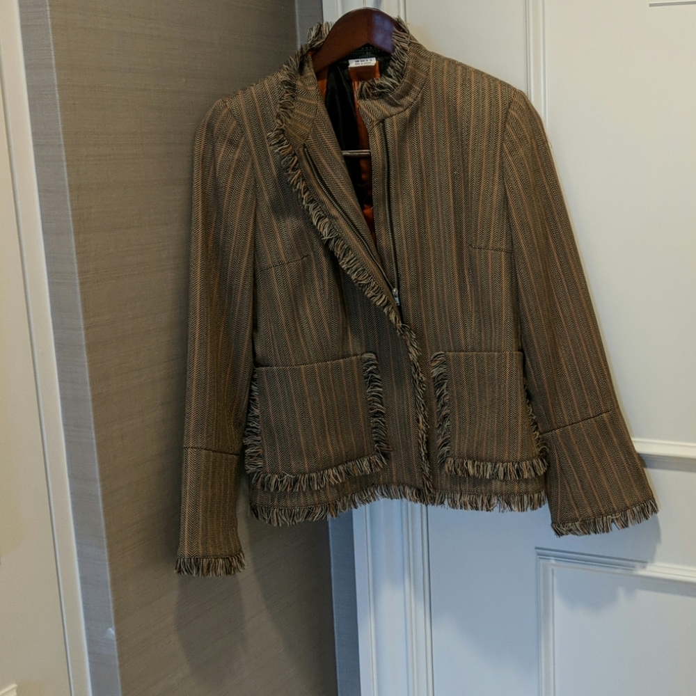 Harve Bernard Fringe Blazer 6 Brown/Orange.